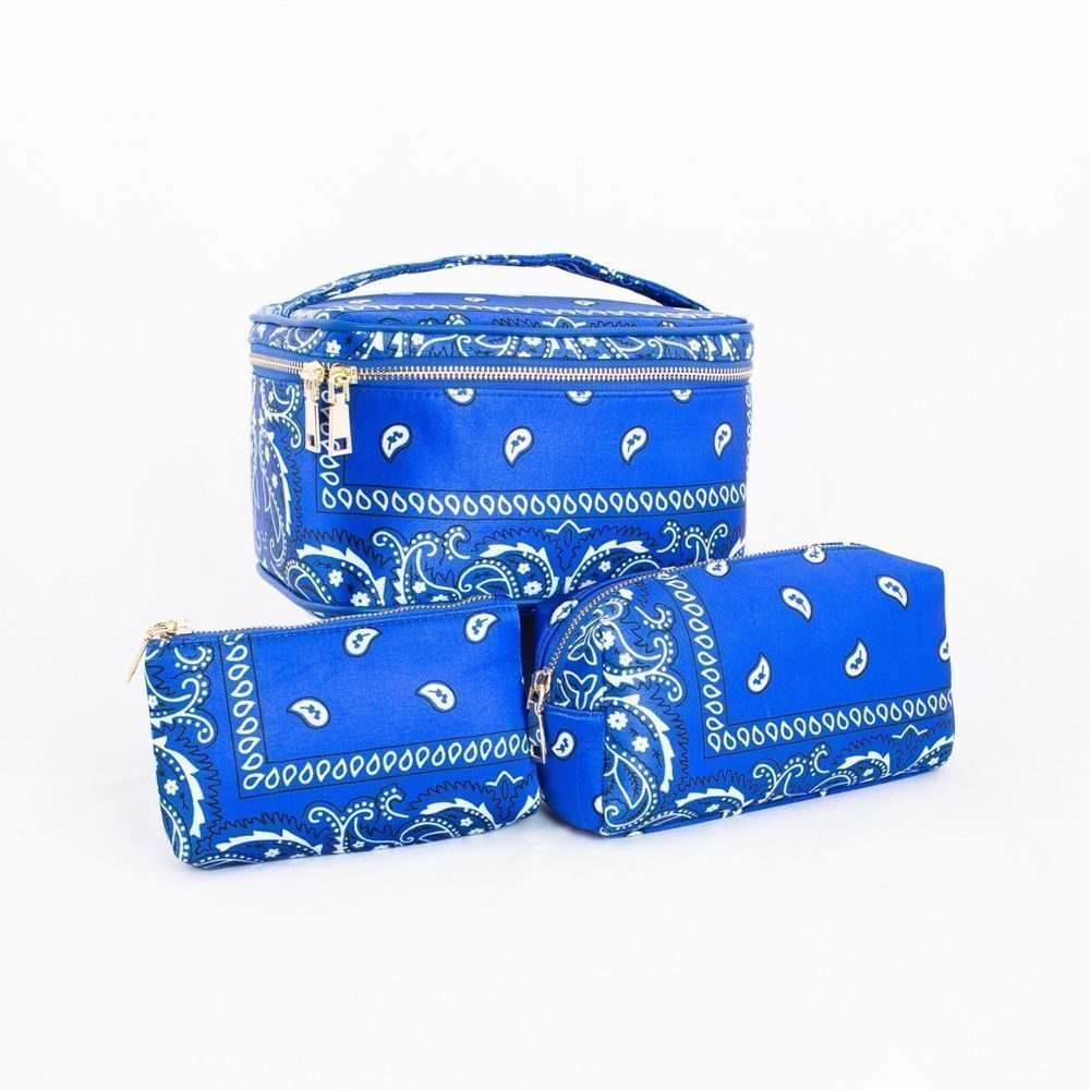 3pc Blue Bandana Make Up Bags